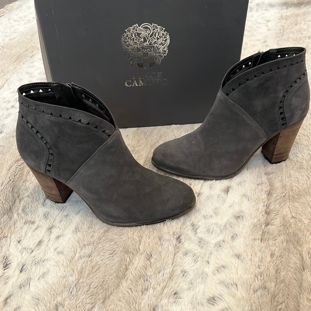 Vince Camuto Fritan grey suede bootie.